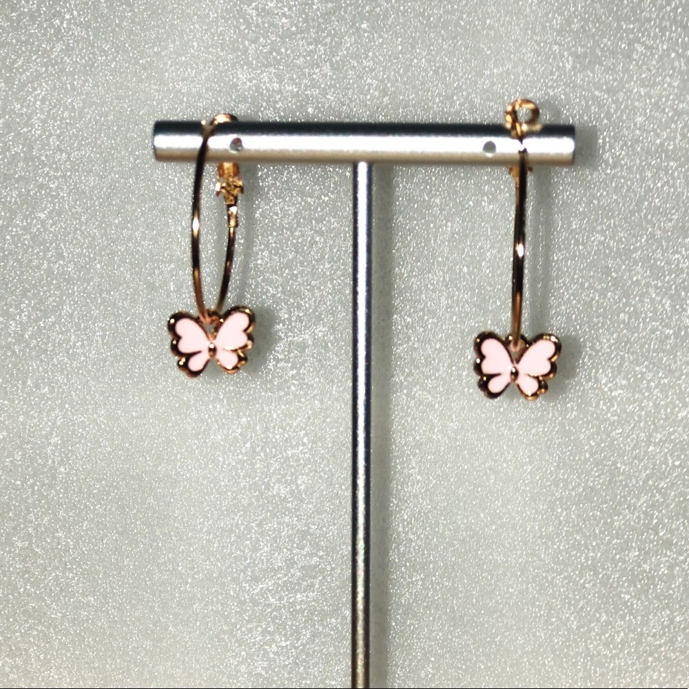 Pink butterfly hoops